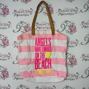 Victoria’s Secret beach tote bag striped pink neon angels have landed at the